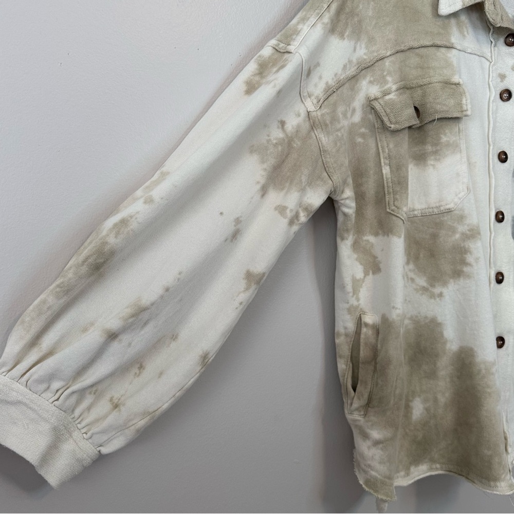 POL Cotton Tie-Dye Shacket Jacket Balloon Sleeves Button Front Pockets Large - Picture 7 of 15